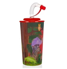 3D ZOO SZÍVÓSZÁLAS POHÁR TETŐVEL 470 ML