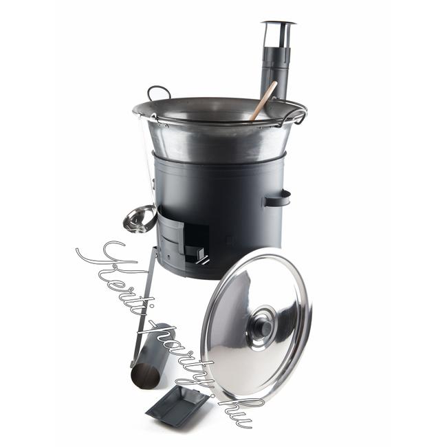 39cm Hosszú lábú bográcsház + Zománcozott szeletsütő 42cm 9részes