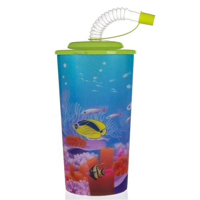 3D SEA SZÍVÓSZÁLAS POHÁR TETŐVEL 470 ML
