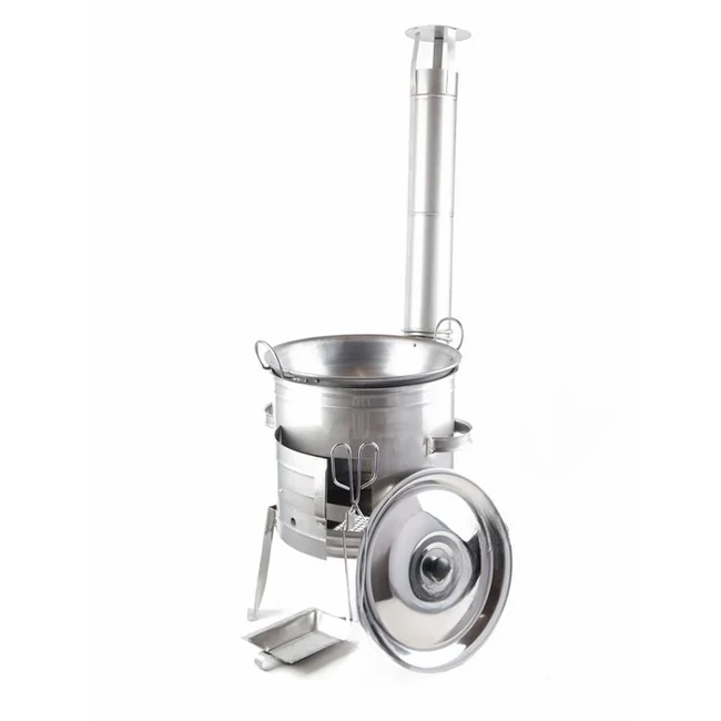 36 cm Rozsdamentes bográcsház +  natúr vas füles szeletsütő: 9 részes